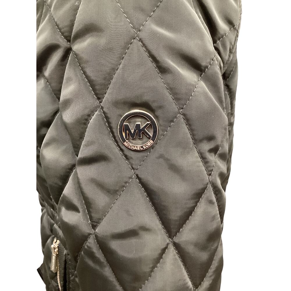 Michael Kors Coat Women’s SZ S Puffer Coat Hood Removable Faux Fur Collar Green - Picture 5 of 10